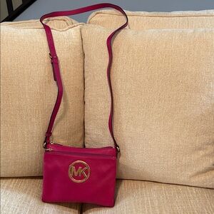 Michael Kors Fuchsia Crossbody Bag with Gold Accents
